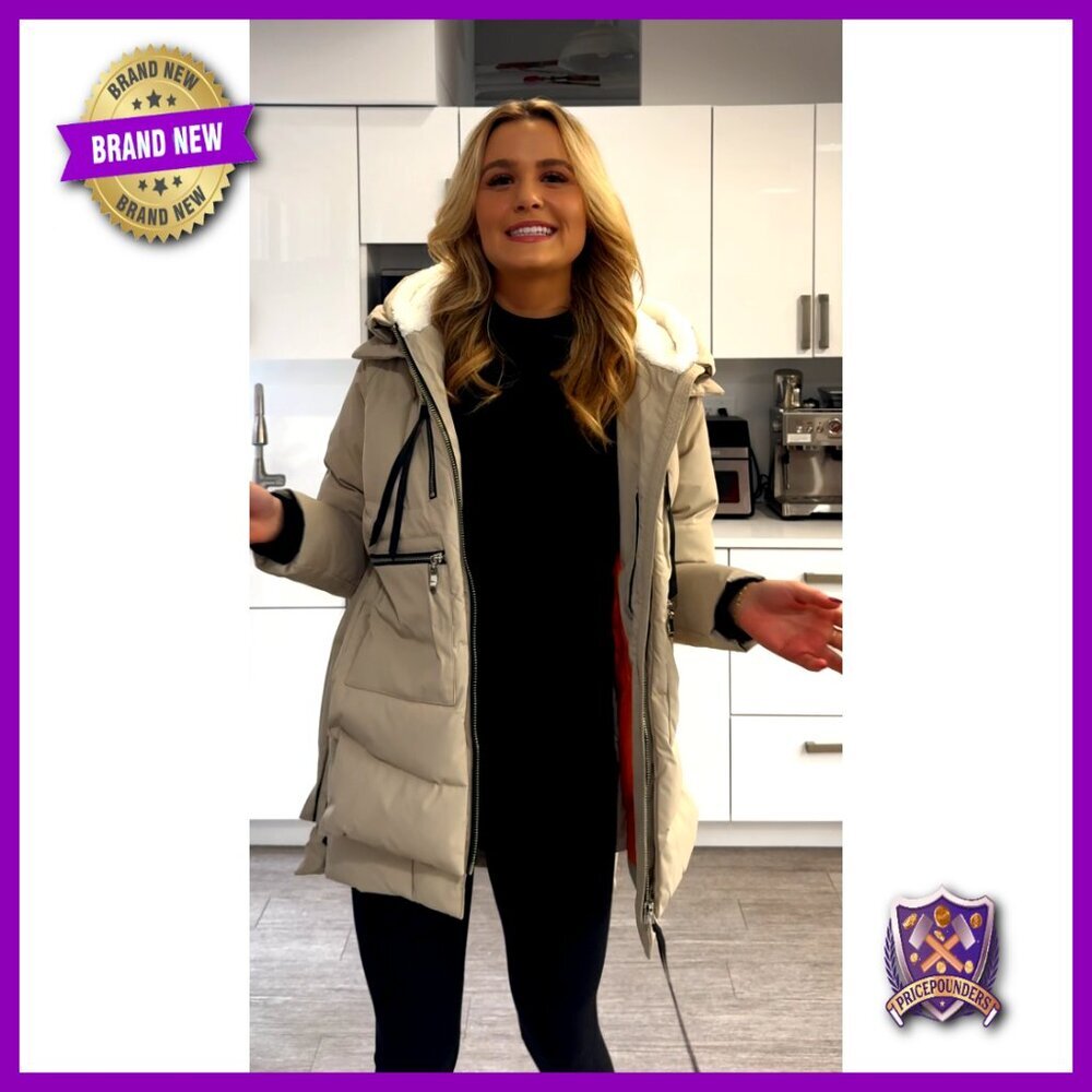Thickened Down Jacket Oversized Chic Warm Winter Coat Fleece Hood Pockets - Picture 6 of 7